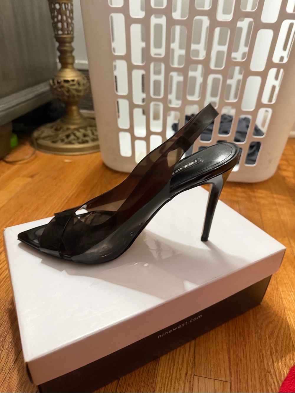 Nine West Black Pointed Toe Slingback Stiletto Heels